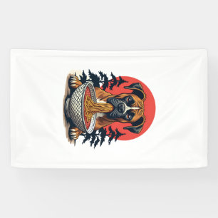 Vintage Boxer Dog Eating Ramen Japanese Sunset Ill Banner