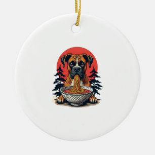 Vintage Boxer Dog Eating Ramen Japanese Sunset Ill Ceramic Tree Decoration