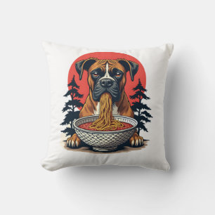 Vintage Boxer Dog Eating Ramen Japanese Sunset Ill Cushion