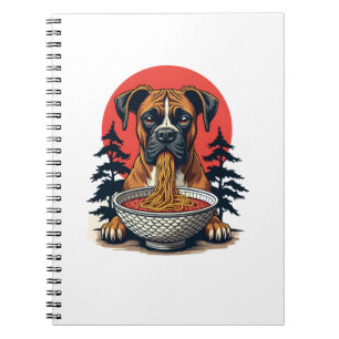 Vintage Boxer Dog Eating Ramen Japanese Sunset Ill Notebook