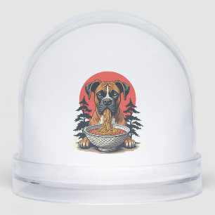 Vintage Boxer Dog Eating Ramen Japanese Sunset Ill Snowglobe