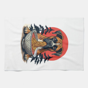 Vintage Boxer Dog Eating Ramen Japanese Sunset Ill Tea Towel