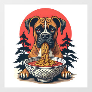 Vintage Boxer Dog Eating Ramen Japanese Sunset Ill Window Cling