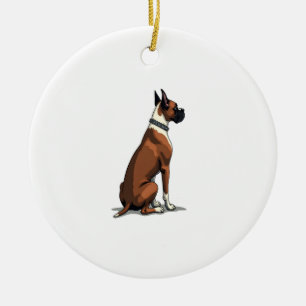 Vintage Boxer Dog From Behind Illustration Brown W Ceramic Tree Decoration