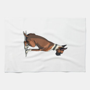 Vintage Boxer Dog From Behind Illustration Brown W Tea Towel
