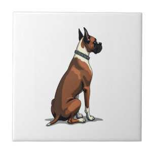 Vintage Boxer Dog From Behind Illustration Brown W Tile