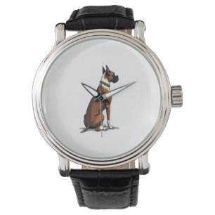 Vintage Boxer Dog From Behind Illustration Brown W Watch