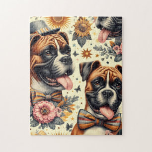 Vintage Boxer Dog Illustration Jigsaw Puzzle