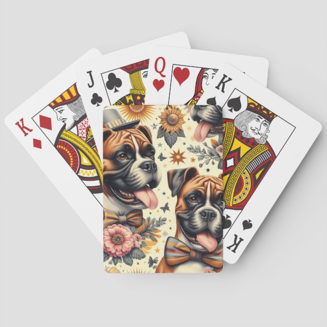 Vintage Boxer Dog Illustration Playing Cards (Back)