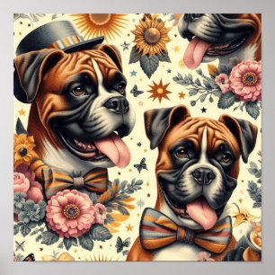 Vintage Boxer Dog Illustration Poster