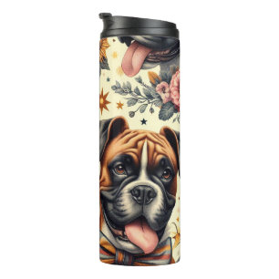 Vintage Boxer Dog Illustration Thermal Tumbler