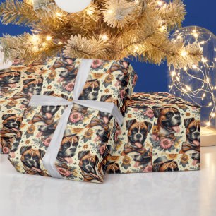 Vintage Boxer Dog Illustration Wrapping Paper