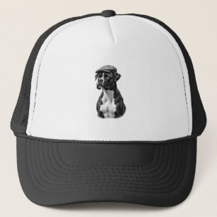 Vintage Boxer Dog in Cap Monochrome Graphic Illust