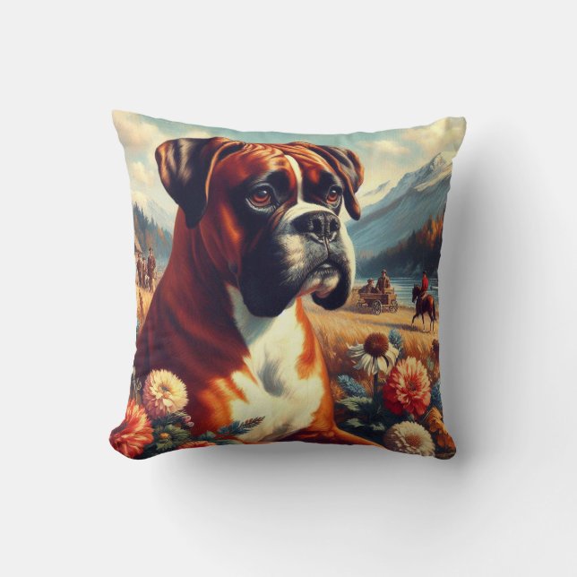 Vintage Boxer Dog Painting Cushion (Front)