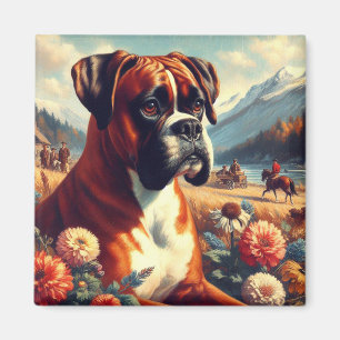 Vintage Boxer Dog Painting Magnet