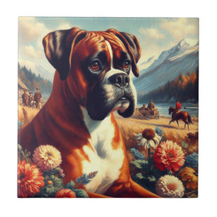 Vintage Boxer Dog Painting Tile
