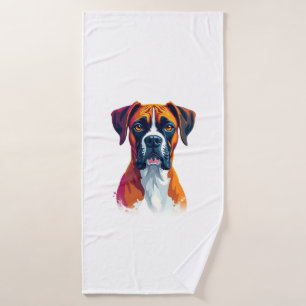 Vintage Boxer Dog Portrait Colour Splash Pop Art I Bath Towel