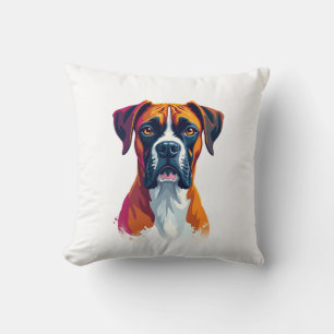 Vintage Boxer Dog Portrait Colour Splash Pop Art I Cushion