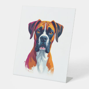 Vintage Boxer Dog Portrait Colour Splash Pop Art I Pedestal Sign