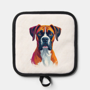 Vintage Boxer Dog Portrait Colour Splash Pop Art I Pot Holder