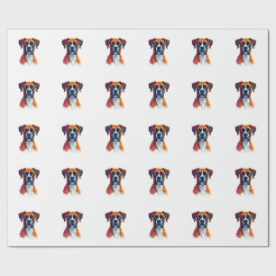 Vintage Boxer Dog Portrait Colour Splash Pop Art I Wrapping Paper
