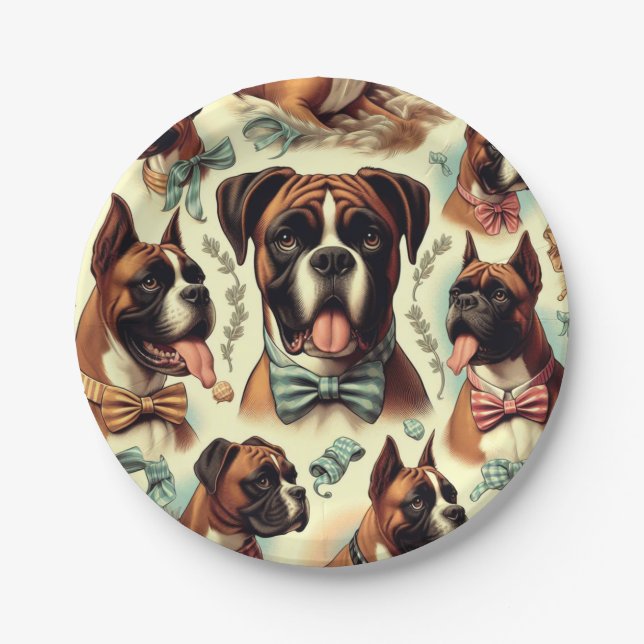Vintage Boxer Dog Seamless Paper Plate (Front)