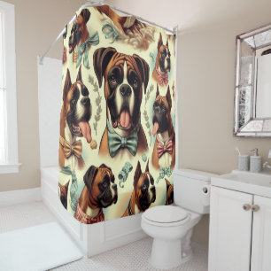 Vintage Boxer Dog Seamless Shower Curtain