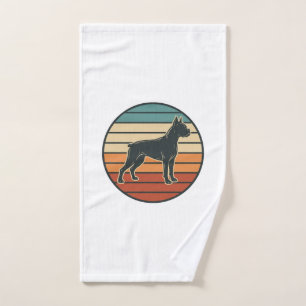 Vintage Boxer Dog Sunset Engraving Vector Design_1 Hand Towel