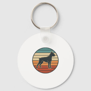 Vintage Boxer Dog Sunset Engraving Vector Design_1 Key Ring