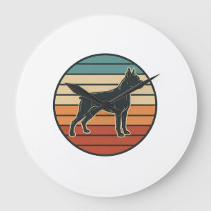 Vintage Boxer Dog Sunset Engraving Vector Design_1 Large Clock