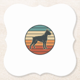Vintage Boxer Dog Sunset Engraving Vector Design_1 Paper Coaster