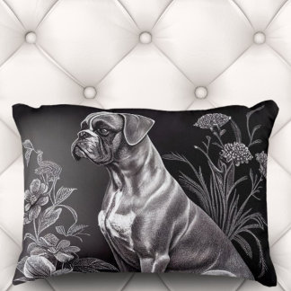 Vintage Boxer Dog w/ Floral Motif  | Accent Pillow