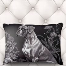 Vintage Boxer Dog w/ Floral Motif  | Accent Pillow
