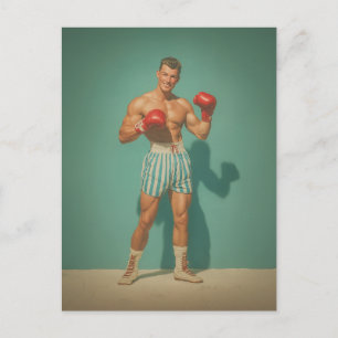 Vintage Boxer In Striped Shorts Postcard