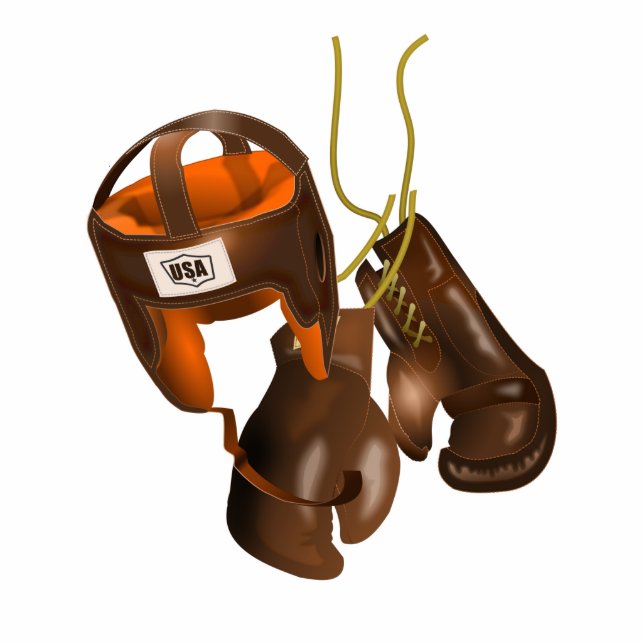 Vintage Boxing Gloves and Helmet Standing Photo Sculpture (Front)