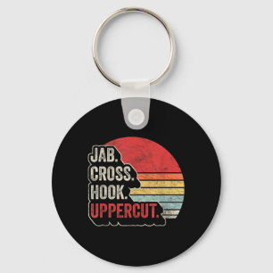 Vintage Boxing MMA Fighter Silhouette Retro Sunset Key Ring