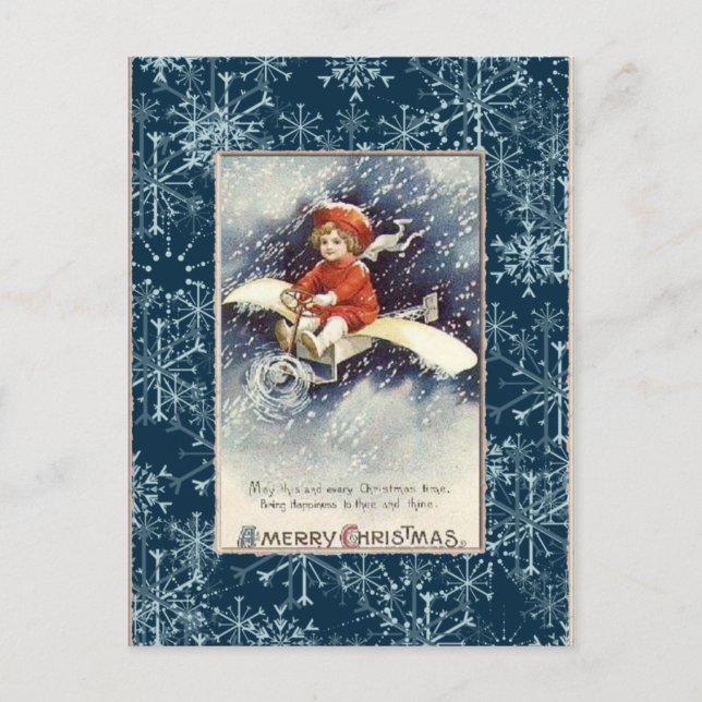Vintage Boy/Aeroplane Christmas Postcard (Front)