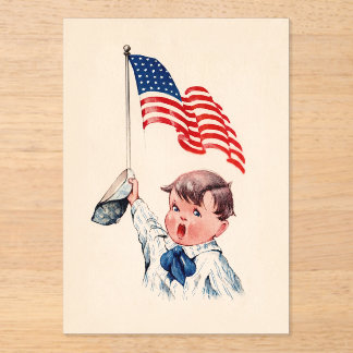 Vintage Boy American Flag 4th July Acrylic Invite Invitations