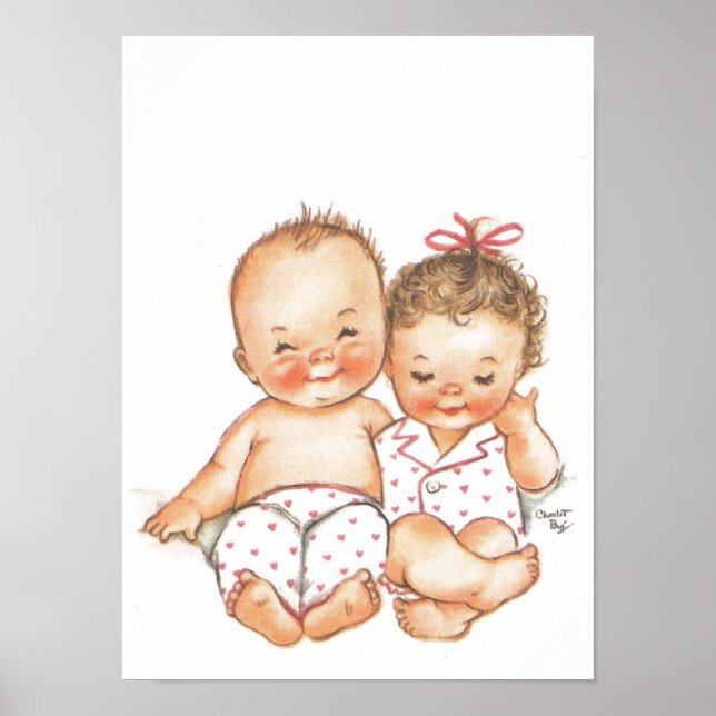 Vintage boy and girl babies poster (Front)