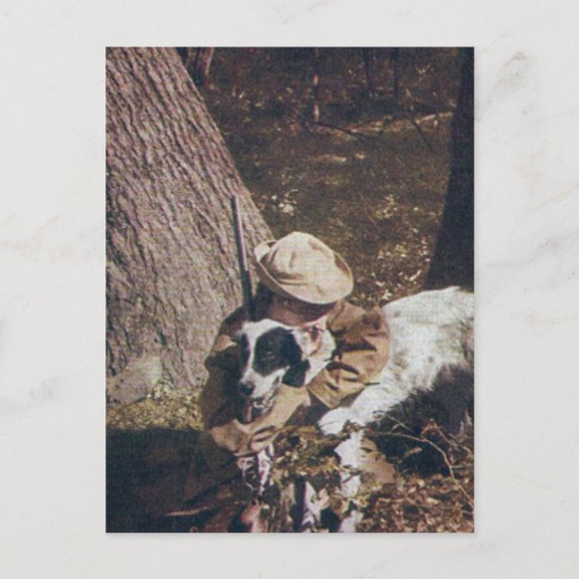 Vintage Boy and His Hunting Dog Postcard (Front)