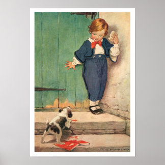 Vintage Boy and Puppy Poster