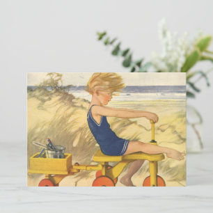 Vintage Boy at the Beach with Sand Toys Invitation