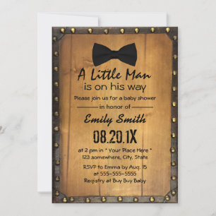 Vintage Boy Bow Tie Wood & Rivets Baby Shower Invitation