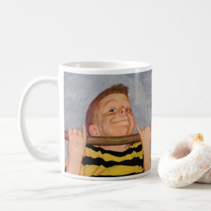 Vintage Boy Doing Chin Ups, Fitness and Exercise Coffee Mug