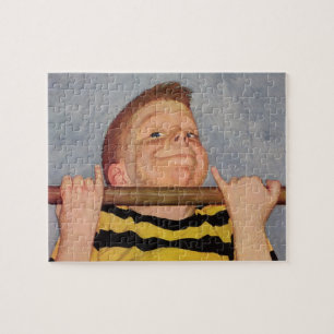 Vintage Boy Doing Chin Ups, Fitness and Exercise Jigsaw Puzzle