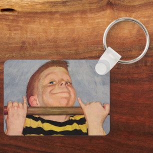Vintage Boy Doing Chin Ups, Fitness and Exercise Key Ring