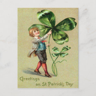 Vintage Boy Four Leaf Clover St Patrick's Day Card