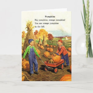 Vintage Boy & Girl with Pumpkins Card