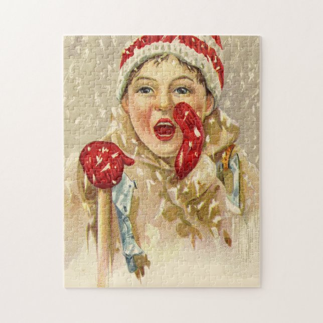 vintage boy in the snow jigsaw puzzle (Vertical)