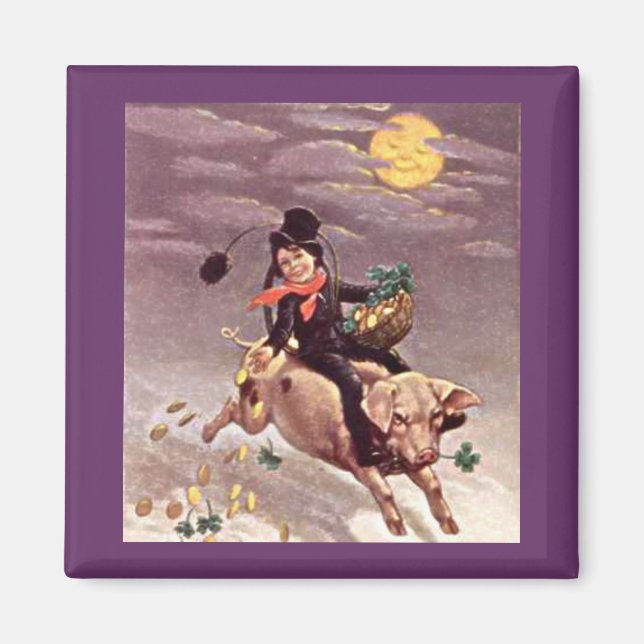 Vintage Boy on Pig Magnet (Front)